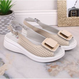 Sandalias mujer cuña piel cómodas beige S.Barski BN291 5
