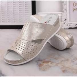 Pantuflas cómodas mujer piel con elástico dorado S.Barski BN290 8