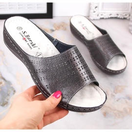 Cómodas zapatillas de estar por casa de mujer en piel con cuña peltre S.Barski BN292 gris 5