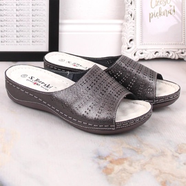 Cómodas zapatillas de estar por casa de mujer en piel con cuña peltre S.Barski BN292 gris 6