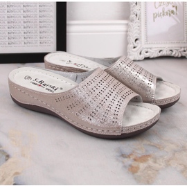 Babuchas mujer cómodas de piel con cuña oro rosa S.Barski BN292 dorado 6