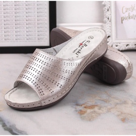 Babuchas mujer cómodas de piel con cuña oro rosa S.Barski BN292 dorado 7