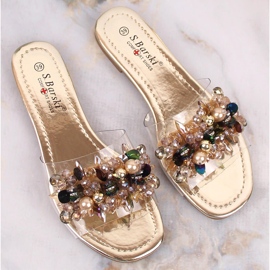 Cómodas zapatillas de estar por casa transparentes con cuentas doradas S.Barski Kv 576-3 dorado 7