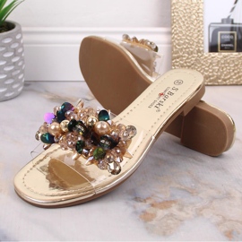 Cómodas zapatillas de estar por casa transparentes con cuentas doradas S.Barski Kv 576-3 dorado 8