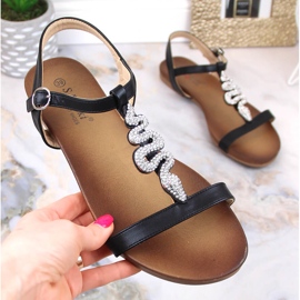 Sandalias mujer planas cómodas con serpiente negro S.Barski Kv 5541-42 5