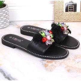 Zapatillas casa mujer planas cómodas negras con abalorios S.Barski Kv 2775-47 negro 6
