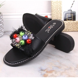 Zapatillas casa mujer planas cómodas negras con abalorios S.Barski Kv 2775-47 negro 7