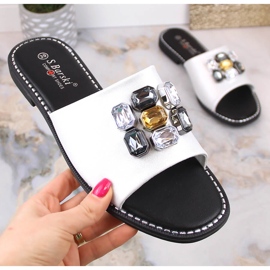 Zapatillas casa mujer planas cómodas blancas con circonitas S.Barski Kv 2775-31 blanco 6