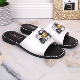 Zapatillas casa mujer planas cómodas blancas con circonitas S.Barski Kv 2775-31 blanco 7