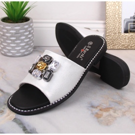 Zapatillas casa mujer planas cómodas blancas con circonitas S.Barski Kv 2775-31 blanco 1