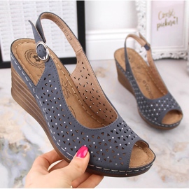 Sandalias mujer cómodas con cuña con circonitas azul marino eVento 0972 4