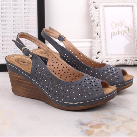 Sandalias mujer cómodas con cuña con circonitas azul marino eVento 0972 5
