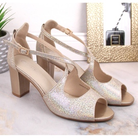 Sandalias mujer brocado dorado elegantes con poste Filippo Ds 4632 5