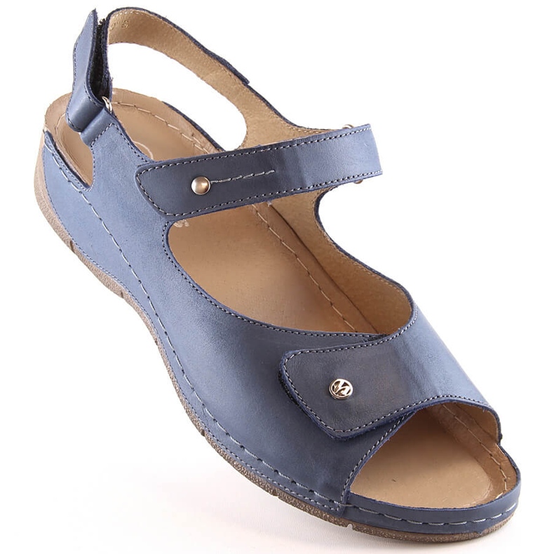 Cómodas sandalias de piel para mujer con tiras de velcro Helios 266-2 azul 1