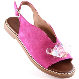 Sandalias mujer planas de ante con cristales fucsia Jezzi RMR2266-2 rosado 1