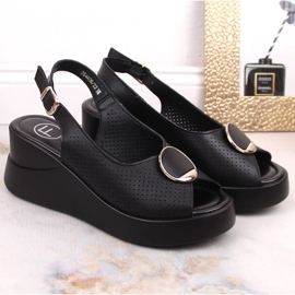Sandalias cuña mujer en piel negra Filippo DS4406 negro 2