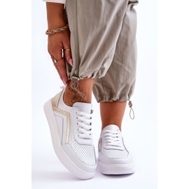 Deportivas Mujer Piel Perforada Blanco y Oro Carvalo 1 Deportivas Mujer Piel Perforada Blanco y Oro Carvalo 1