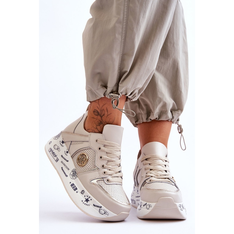 PE1 Deportivas Mujer Piel Con Plataforma Chunky Beige Asturias 1