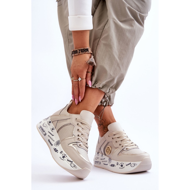 PE1 Deportivas Mujer Piel Con Plataforma Chunky Beige Asturias 2