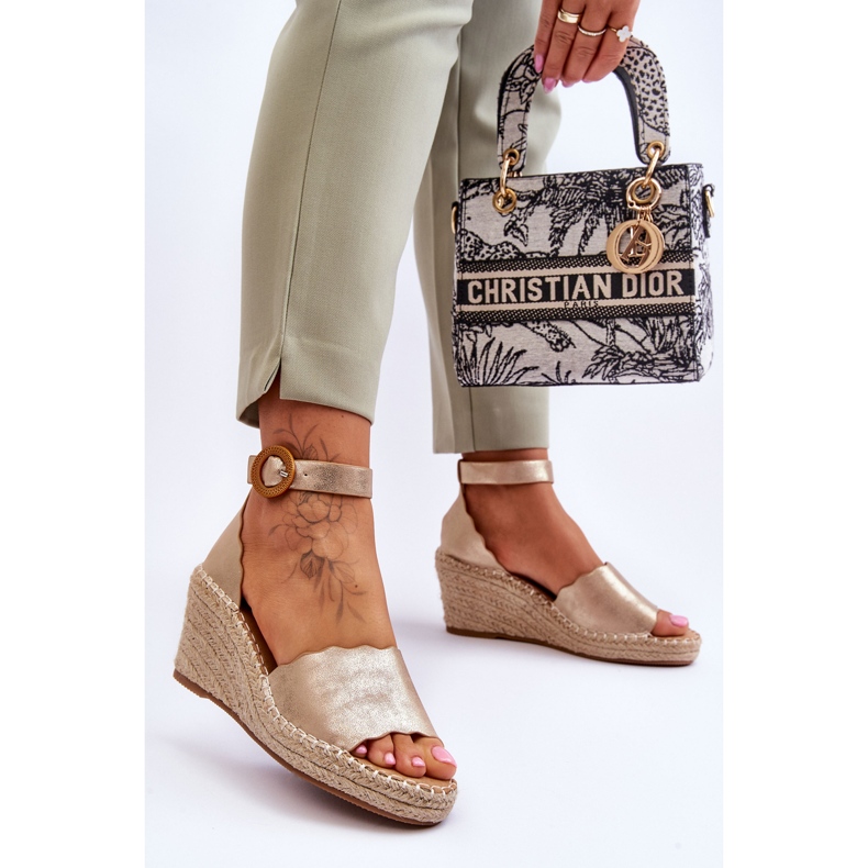 Sandalias Cuña Piel Zapato Confort Verola Dorada dorado 2