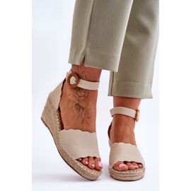 Sandalias Piel Cuña Zapato Confort Beige Verola 1