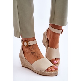 Sandalias Piel Cuña Zapato Confort Beige Verola 4