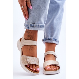 PE1 Sandalias Mujer Con Velcros Zapato Confort Beige-Oro Grace 1