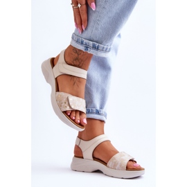 PE1 Sandalias Mujer Con Velcros Zapato Confort Beige-Oro Grace 3