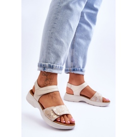 PE1 Sandalias Mujer Con Velcros Zapato Confort Beige-Oro Grace 2