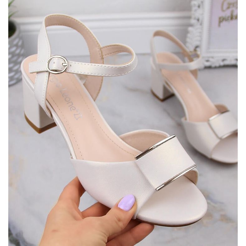 Sandalias mujer perla elegantes en poste Sergio Leone SK806 blanco 1