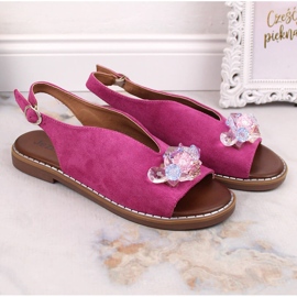 Sandalias mujer planas de ante con cristales fucsia Jezzi RMR2266-2 rosado 3