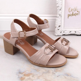 Sandalias mujer lacadas beige en poste Jezzi SA69-31 2