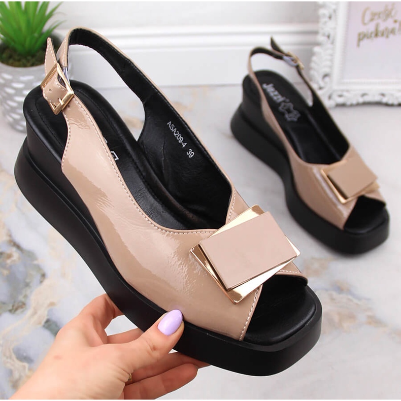 Sandalias cuña mujer lacadas Jezzi SA209-4 beige 1