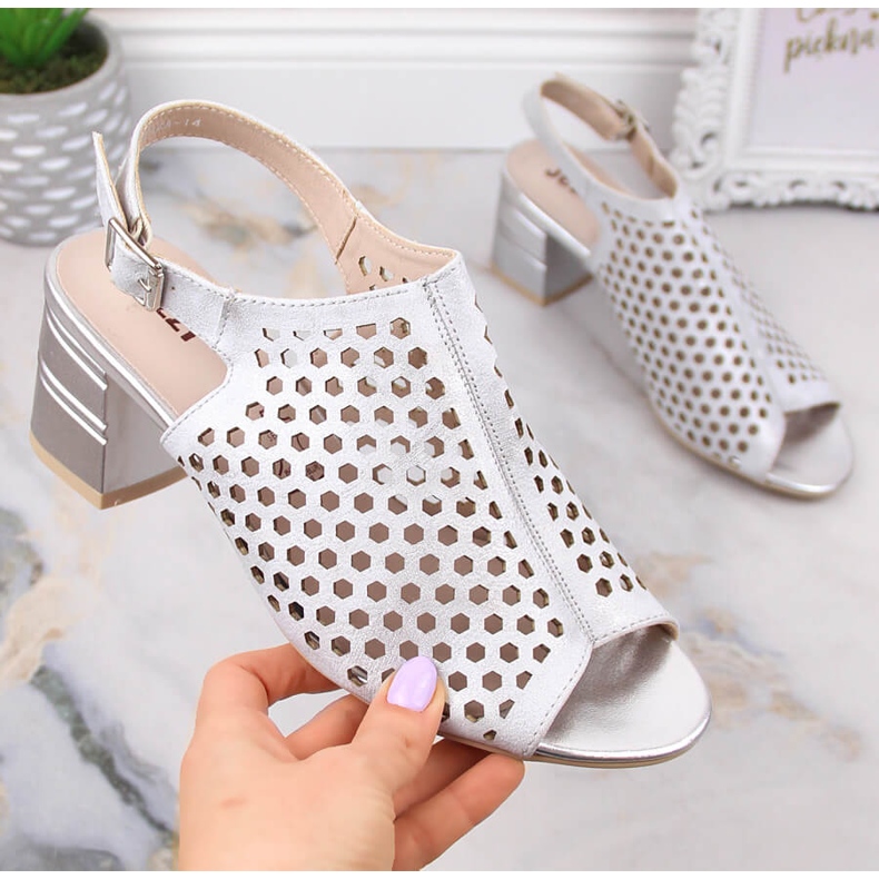 Sandalias mujer tacón calado plata Jezzi MR1954A-14 1 Sandalias mujer tacón calado plata Jezzi MR1954A-14 1