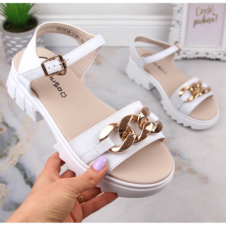 Sandalias mujer de piel con cadena blanca Filippo DS4614 blanco 1