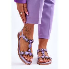 Sandalias Planas De Ante Dallas Morado Con Piedras violeta 1