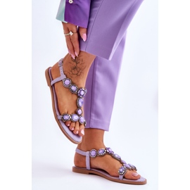 Sandalias Planas De Ante Dallas Morado Con Piedras violeta 5