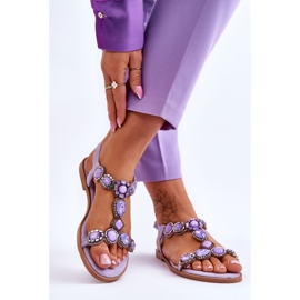 Sandalias Planas De Ante Dallas Morado Con Piedras violeta 2