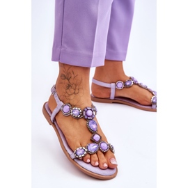 Sandalias Planas De Ante Dallas Morado Con Piedras violeta 3