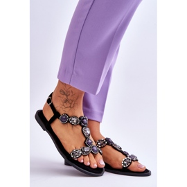 Sandalias planas de ante Dallas negras con piedras negro 7
