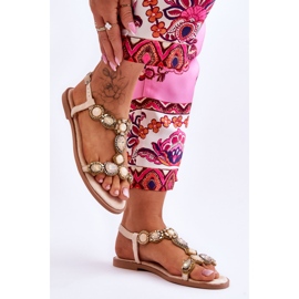 Sandalias Planas Dallas De Ante Beige Con Piedras 4