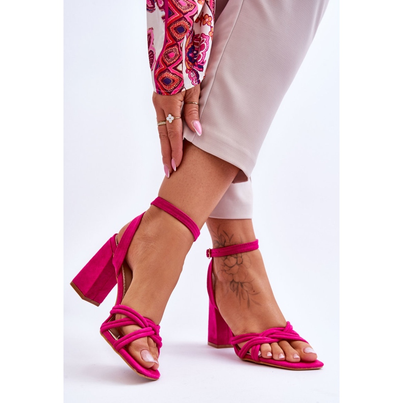 Sandalias de tacón de ante clásico fucsia Bernett rosa 2