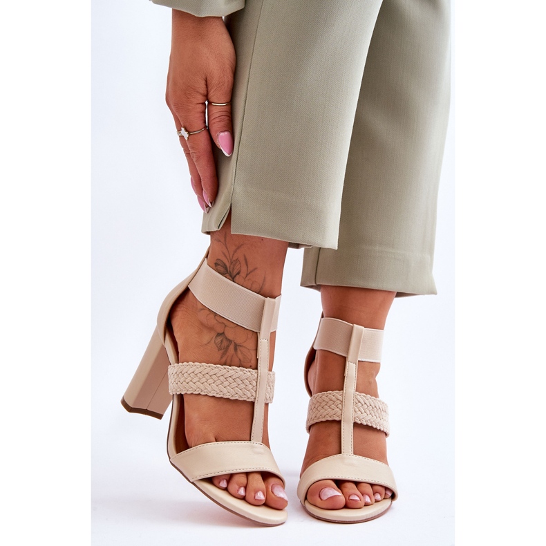 Sandalias Marren Cuero Tacones Altos Beige 1