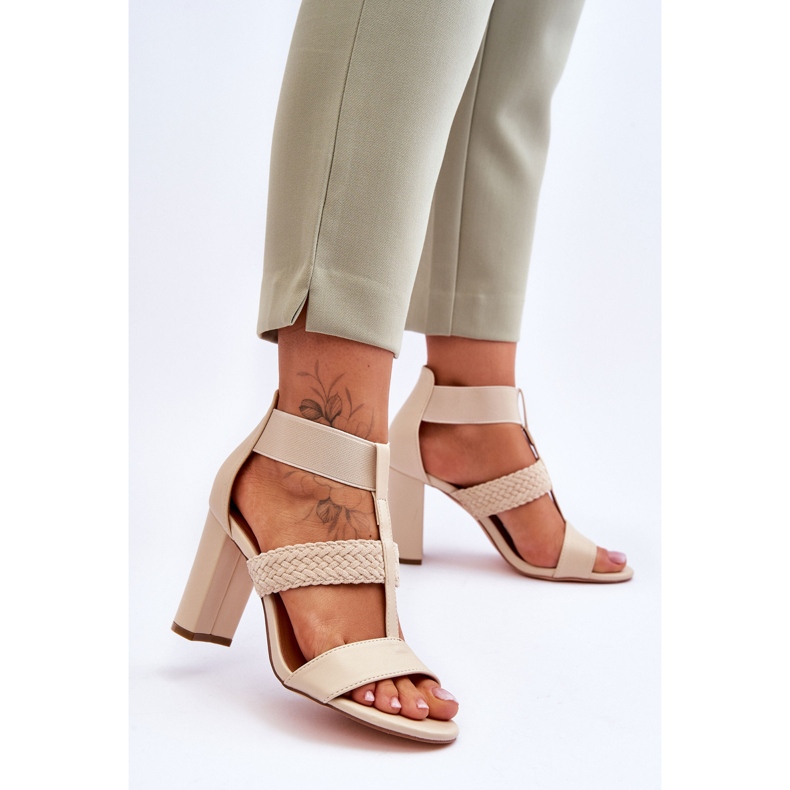 Sandalias Marren Cuero Tacones Altos Beige 2