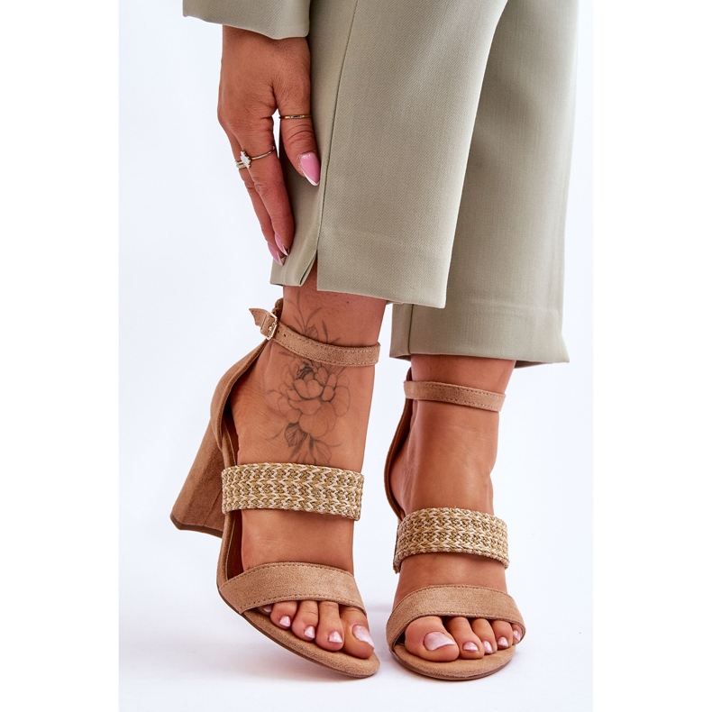 Sandalias Ante Tacón Trenzado Camel Roselia marrón 1