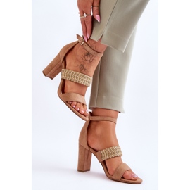 Sandalias Ante Tacón Trenzado Camel Roselia marrón 4
