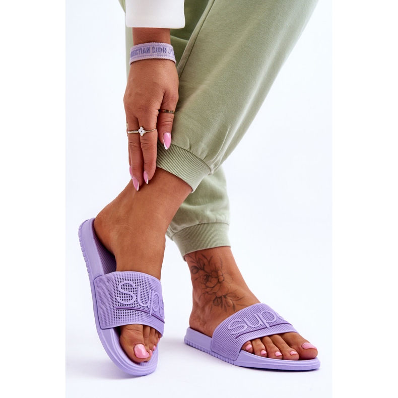 Pantuflas De Mujer Ligeras Con Inscripción Violeta Merry púrpura 2