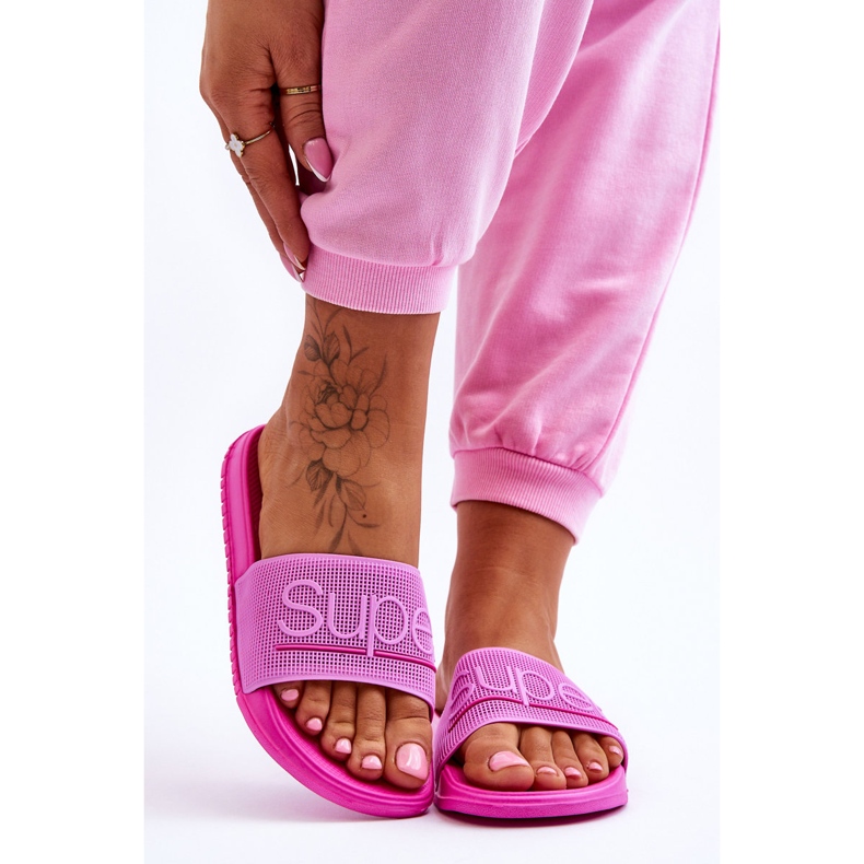 Pantuflas De Mujer Ligeras Con Inscripción Merry Fucsia rosado 1