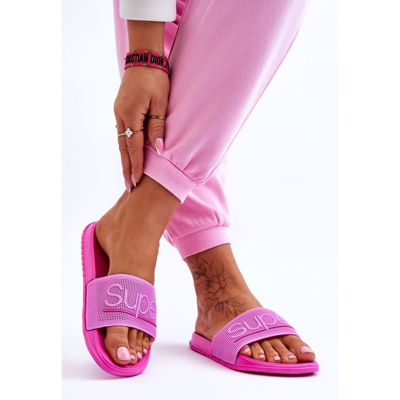 Pantuflas De Mujer Ligeras Con Inscripción Merry Fucsia rosado 2