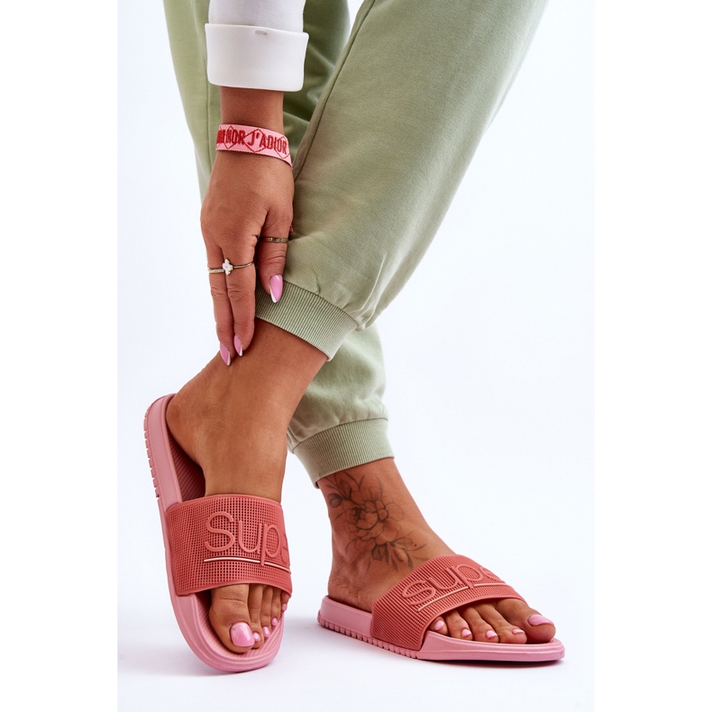 Pantuflas De Mujer Ligeras Con Inscripción Feliz Rosa rosado 2